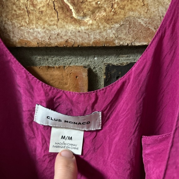 Club Monaco Cupro Slip Dress — Medium — Fuchsia Pink, Layered, Side Slits - Picture 6 of 10